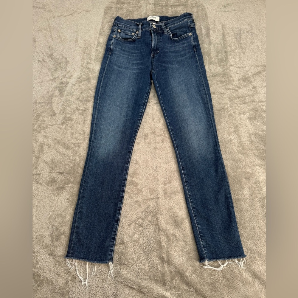 AGOLDE Sophie Crop Jean Women’s 25 Blue Dark Wash Frayed Raw Hem